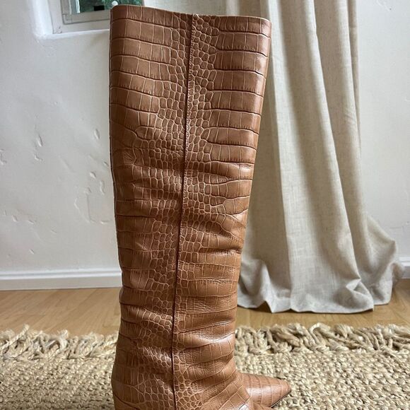 Paris Texas Beige Croc-effect Leather Boots, Made in Italy EU 37.5 - Picture 5 of 8